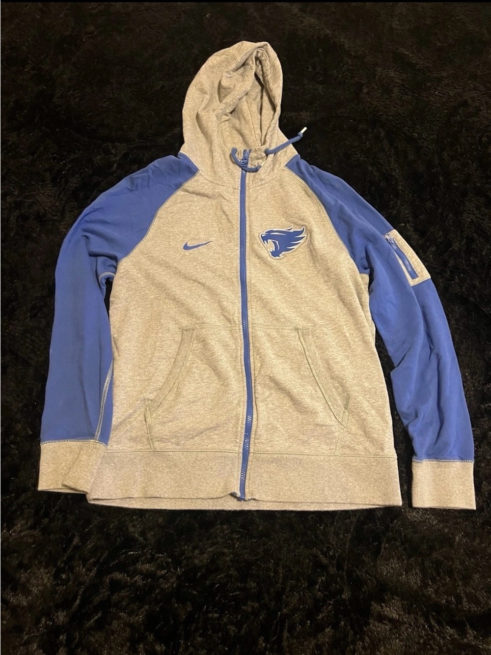 Nike Grey and Royal Blue Zip Hoodie with Kentucky WildCat Logo